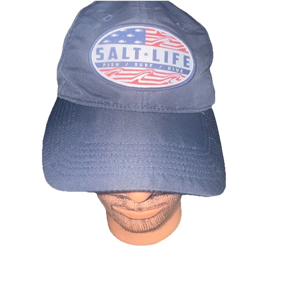 Salt Life Hat Cap Adjustable Strap Navy Blue Logo Fish Ocean Beach D